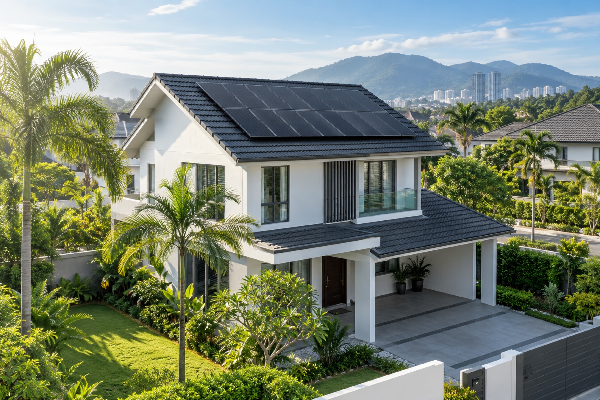 Illustrative Malaysian home with rooftop solar panels